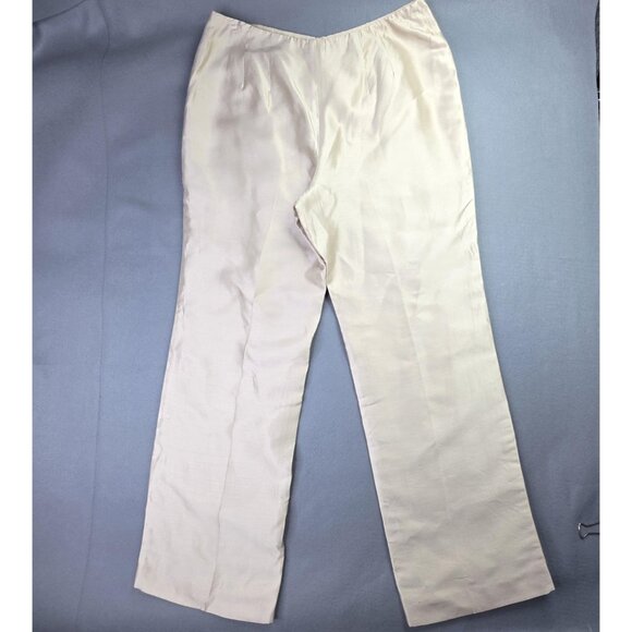 Talbots Pants Women 14 Beige Pure Silk Lined Side Zip Dress Slack Taper Leg Chic - Picture 5 of 12